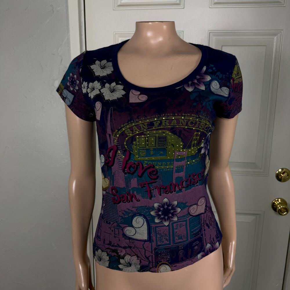 Vintage Y2k Suzie Shirt Petite Small Floral Cotton Baby tee T-shirt Floral V3-8